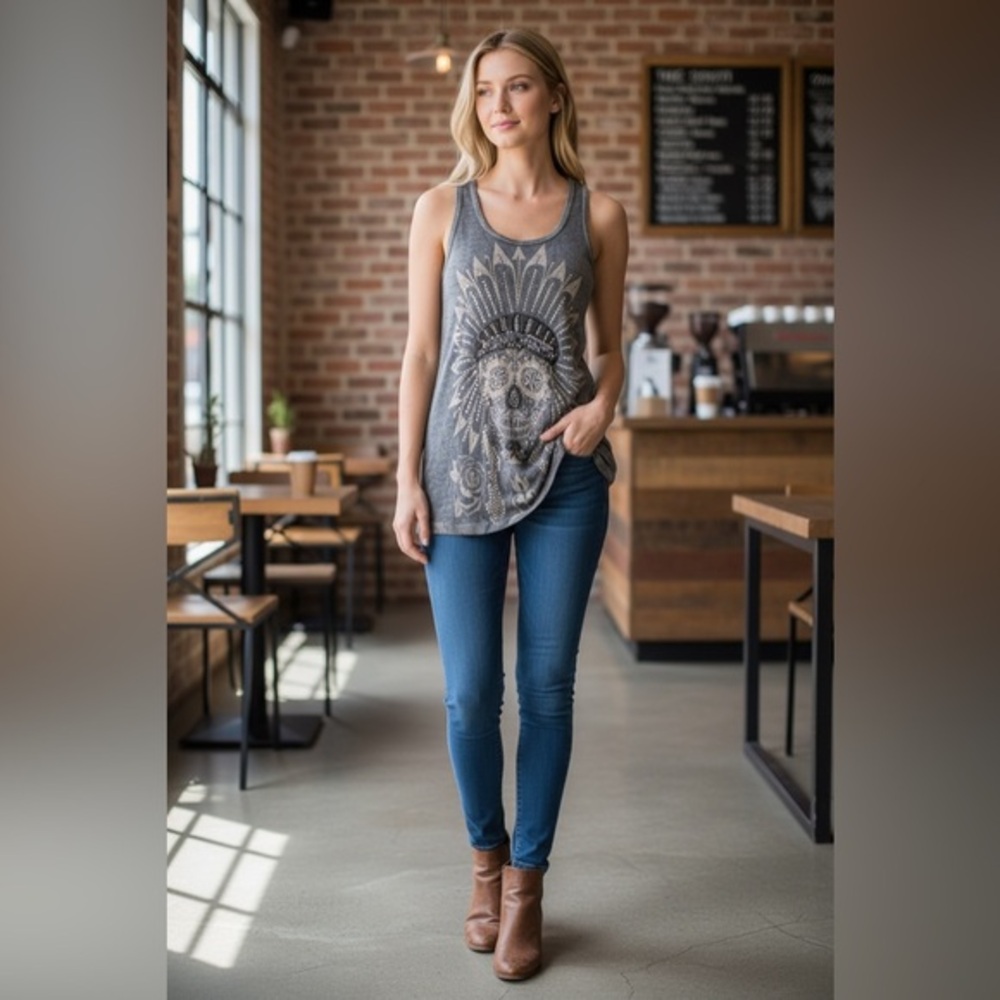 Velvet Stone Gray Graphic Tank Top